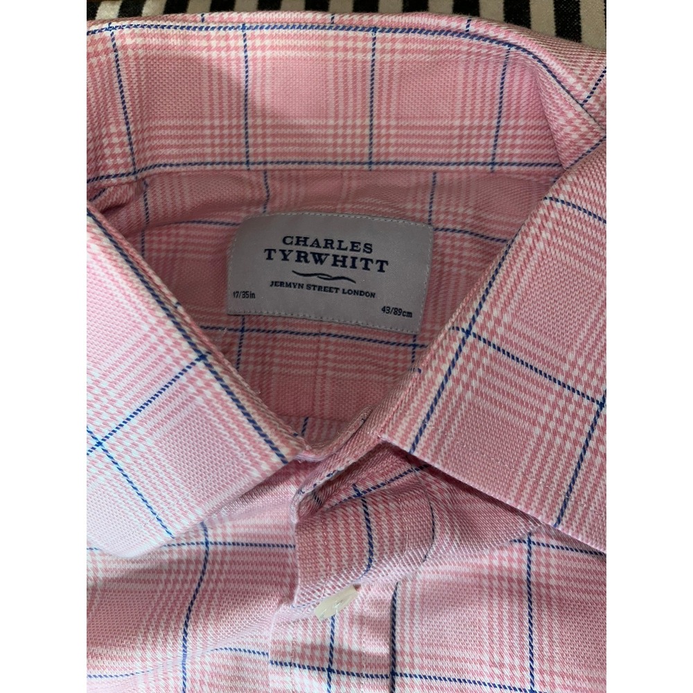 Charles Tyrwhitt Pink Blue Glen Plaid Dress Shirt‎ 17/35in Cotton Spread Collar - Picture 3 of 7